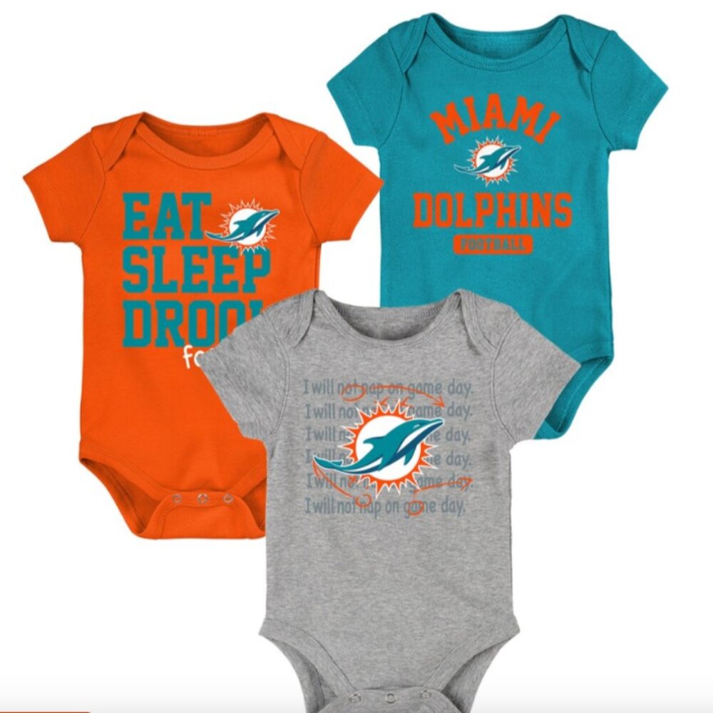 Newborn & Infant Miami Dolphins Eat Sleep Drool Football 3-Piece Bodysuit Set